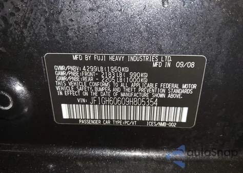 2009 Subaru Impreza 2.5I z USA, uszkodzony, nr VIN JF1GH60609H805354